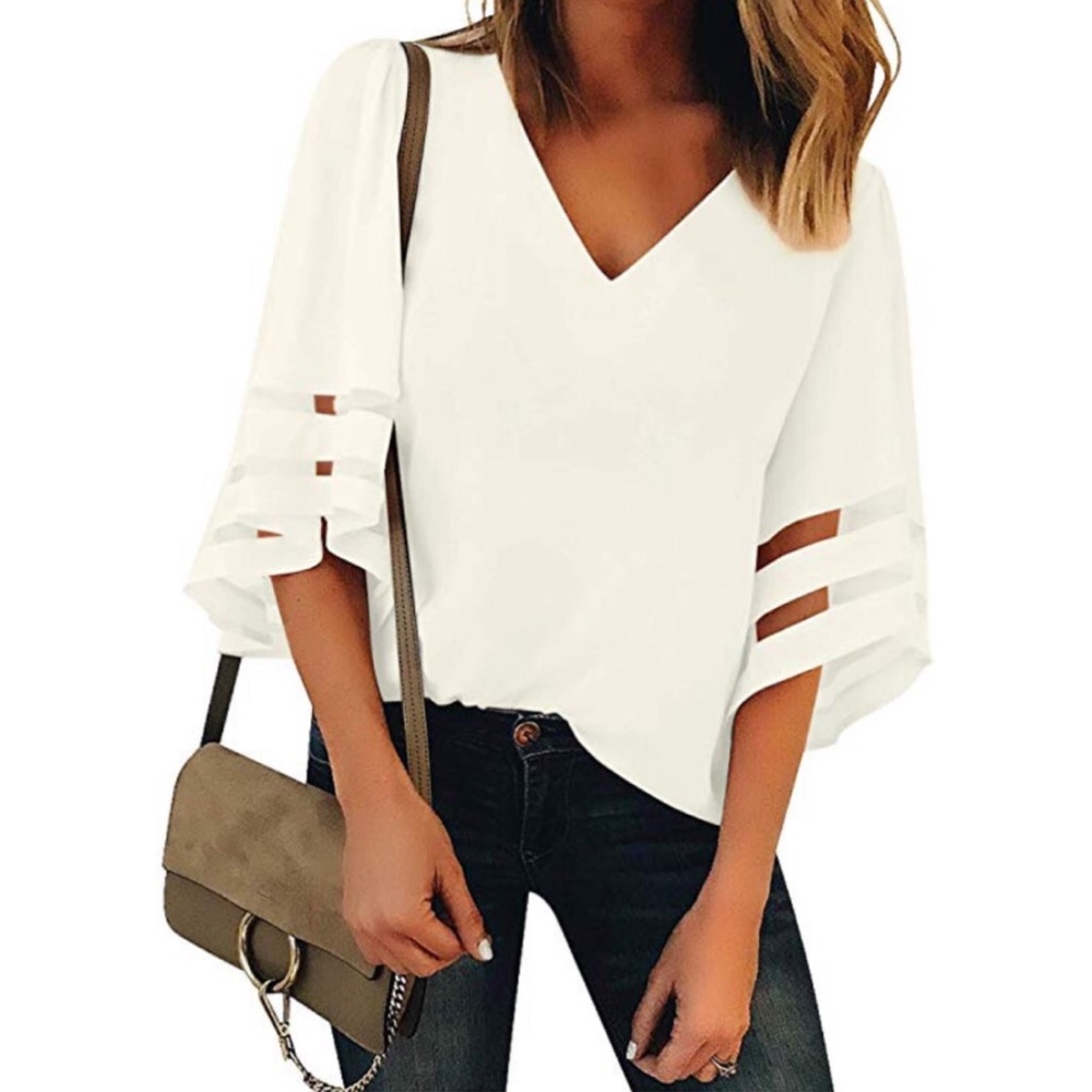 3/4 Bell sleeve shirt with mesh sleeves